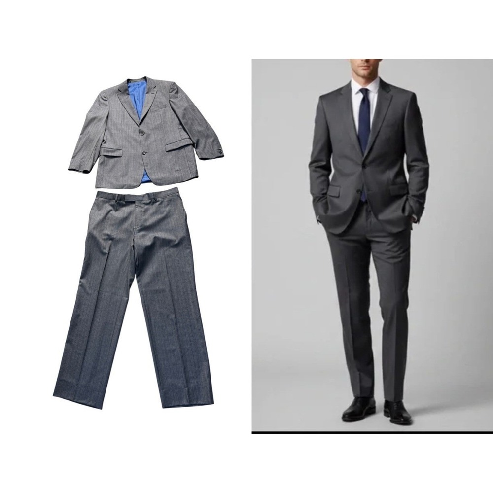 Hugo Boss Paolini/ Movio US Grey Modern Two Piece Suit Super 120 sz‎ 44L